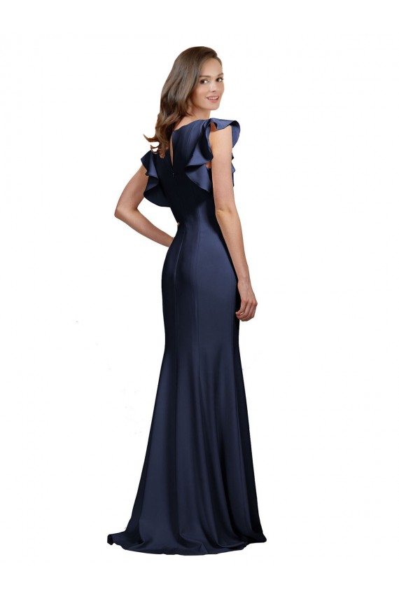 Sleeveless Crepe Bridesmaid Dress / Prom Dress with Cascading Ruffle and Keyhole Back Brisbane