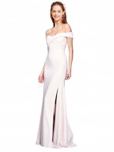Criss Cross Off the Shoulder Formal Crepe Bridesmaid Dress / Prom Dress with Side Slit Brisbane
