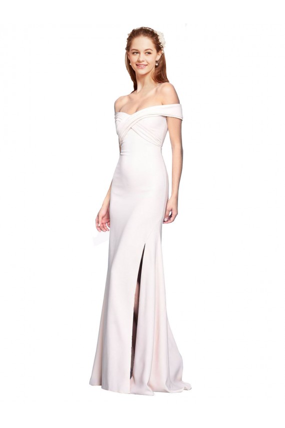 Criss Cross Off the Shoulder Formal Crepe Bridesmaid Dress / Prom Dress with Side Slit Brisbane