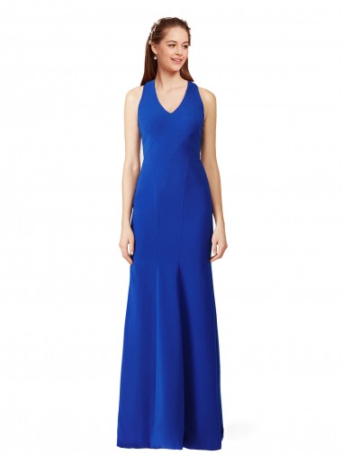 Halter V-Neck Long A-Line Formal Crepe Bridesmaid Dress / Prom Dress Brisbane
