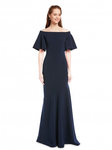 Off the Shoulder Formal Crepe Bridesmaid Dress / Prom Dress with Short Ruffle Sleeves. Brisbane