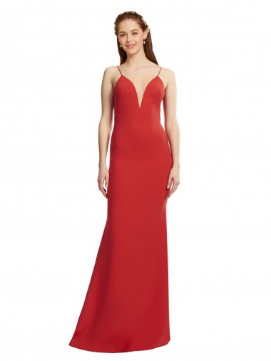Mermaid Plunging V-Neck Formal Crepe Bridesmaid Dress / Prom Dress with Wide Open Back Brisbane
