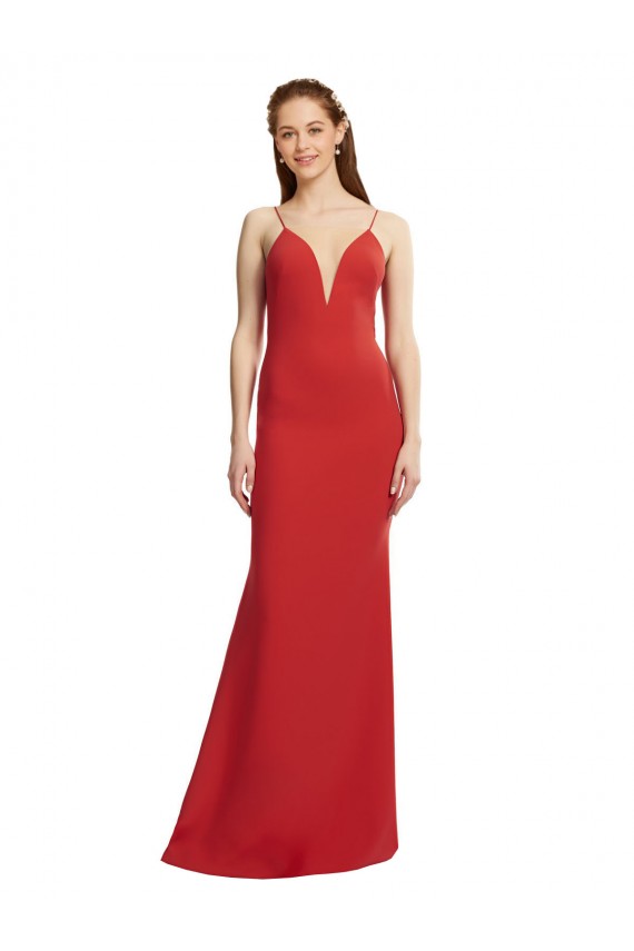 Mermaid Plunging V-Neck Formal Crepe Bridesmaid Dress / Prom Dress with Wide Open Back Brisbane