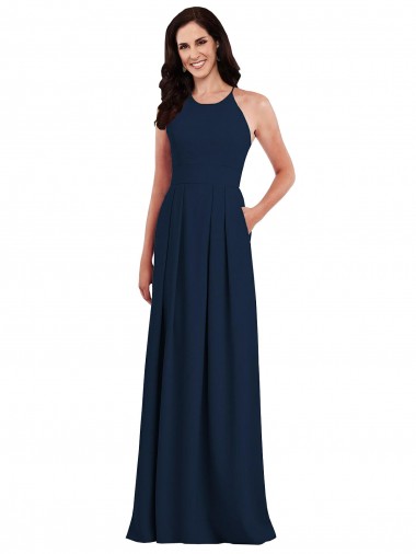 Criss Cross Back Crepe Halter Bridesmaid Dress with Pockets Brisbane