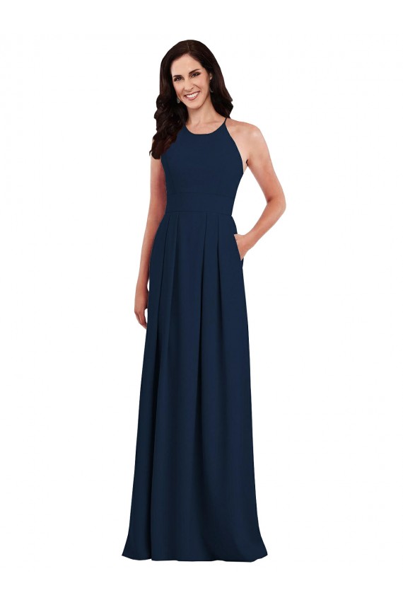 Criss Cross Back Crepe Halter Bridesmaid Dress with Pockets Brisbane