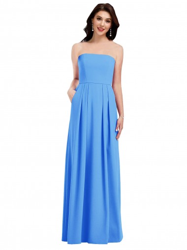 Strapless Pleated Skirt Crepe Bridesmaid Dress / Prom Dress with Pockets Brisbane