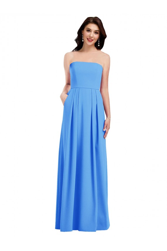 Strapless Pleated Skirt Crepe Bridesmaid Dress / Prom Dress with Pockets Brisbane