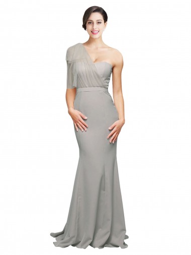 Long Sweep Train Sweetheart Formal Crepe Bridesmaid Dress / Prom Dress with Tulle One Shoulder Brisbane