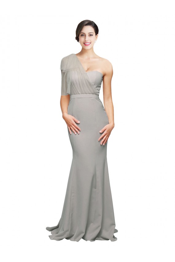 Long Sweep Train Sweetheart Formal Crepe Bridesmaid Dress / Prom Dress with Tulle One Shoulder Brisbane