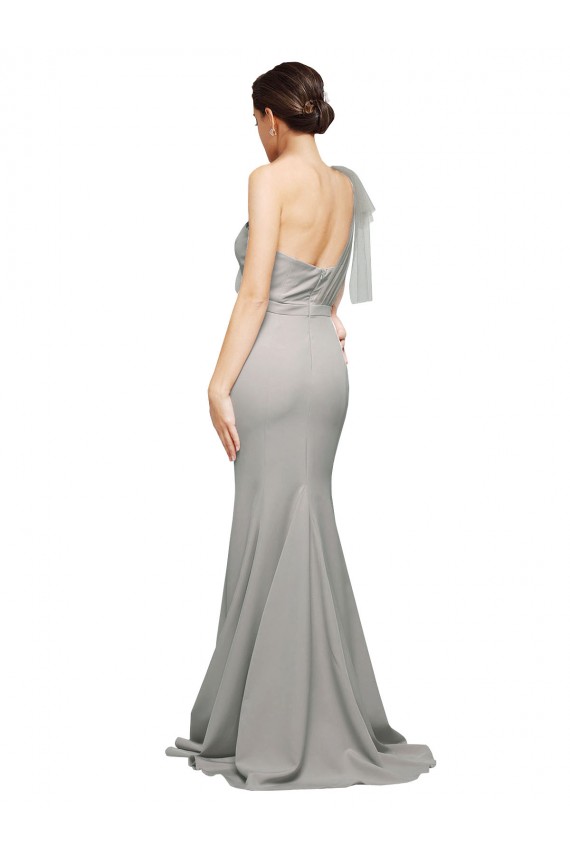 Long Sweep Train Sweetheart Formal Crepe Bridesmaid Dress / Prom Dress with Tulle One Shoulder Brisbane