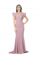 Flutter Sleeves Low V-Back High Round Neck Formal Crepe Bridesmaid Dress / Prom Dress Brisbane