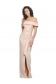 Off the Shoulder Long Formal Crepe Bridesmaid Dress / Prom Dress with Waist Tie and Slit Brisbane