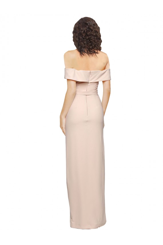 Off the Shoulder Long Formal Crepe Bridesmaid Dress / Prom Dress with Waist Tie and Slit Brisbane