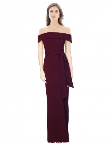 Off the Shoulder Long Formal Crepe Bridesmaid Dress / Prom Dress with Waist Tie Brisbane
