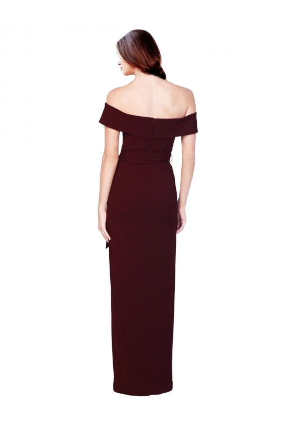 Off the Shoulder Long Formal Crepe Bridesmaid Dress / Prom Dress with Waist Tie Brisbane