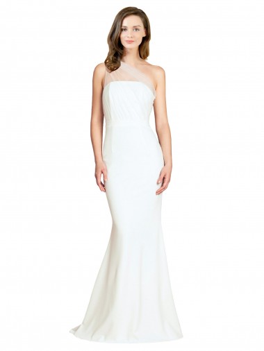 Soft Tulle Shoulder Overlay Mermaid One Shoulder Formal Crepe Bridesmaid Dress Brisbane