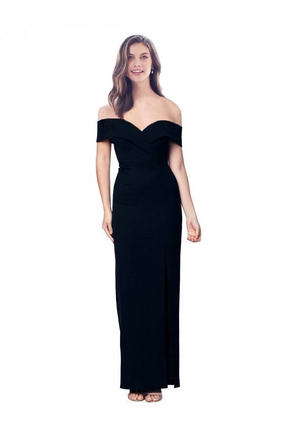 Off the Shoulder Long Full Length Formal Crepe Bridesmaid Dress / Prom Dress with Side Split Brisbane