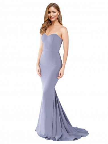 Long Strapless Sweetheart Sweep Train Formal Crepe Bridesmaid Dress / Prom Dress with Low Back Brisbane