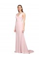 Deep V-Neckline and Back Long Sweep Train Crepe Bridesmaid Dress / Prom Dress with Shoulder Straps Brisbane
