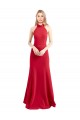 Sleek Fit and Flare High Neck Halter Stretch Formal Crepe Bridesmaid Dress / Prom Dress with Open Back Brisbane