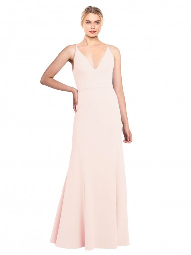 Slim A-Line V-Neck Long Stretch Formal Crepe Bridesmaid Dress / Prom Dress with V-Back Brisbane