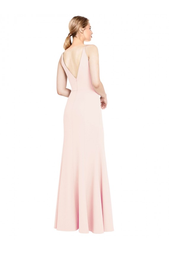 Slim A-Line V-Neck Long Stretch Formal Crepe Bridesmaid Dress / Prom Dress with V-Back Brisbane