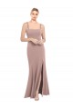 Square Neck Fit and Flare Long Stretch Crepe Bridesmaid Dress / Prom Dress with Side Slit Brisbane