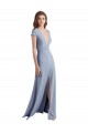Plunging V-Neck Cap Sleeves Stretch Crepe Bridesmaid Dress / Prom Dress with Front Slit Brisbane