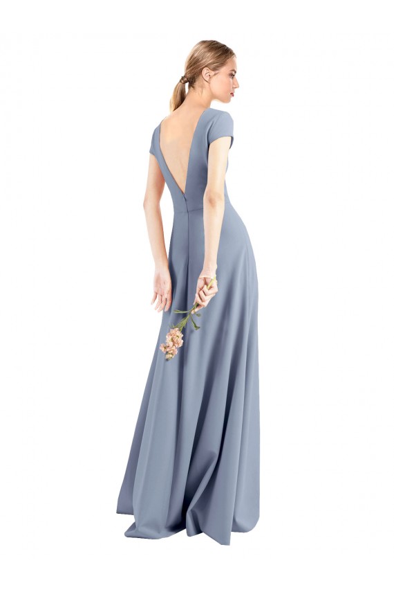 Plunging V-Neck Cap Sleeves Stretch Crepe Bridesmaid Dress / Prom Dress with Front Slit Brisbane