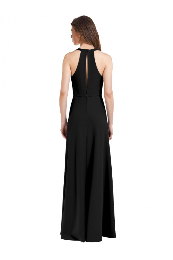 Sleek Halter V-Neck Long A-Line Stretch Formal Crepe Bridesmaid Dress / Prom Dress with Front Slit Brisbane