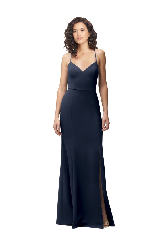Sweetheart Fit and Flare Stretch Formal Crepe Bridesmaid Dress / Prom Dress with Side Slit and Strappy Back Brisbane