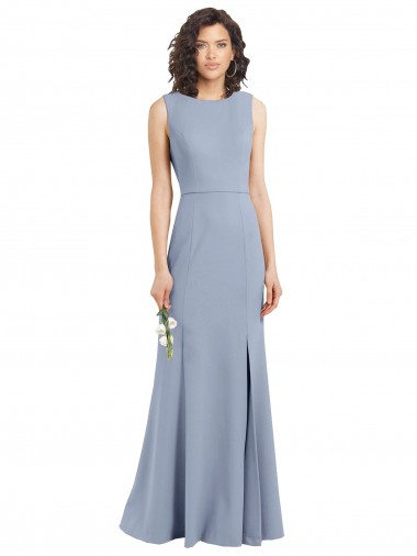 Boat Neckline and Sleek Fit and Flare Crepe Bridesmaid Dress with Keyhole Back Brisbane
