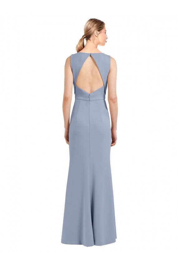 Boat Neckline and Sleek Fit and Flare Crepe Bridesmaid Dress with Keyhole Back Brisbane