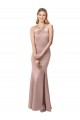 Long Floor Length High Neck Fit and Flare Stretch Crepe Bridesmaid Dress / Prom Dress with Side Slit Brisbane