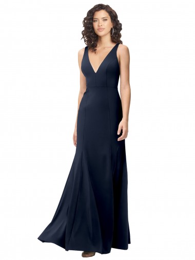 Classic V-Neck Long Stretch Formal Crepe Bridesmaid Dress / Prom Dress with V-Back Brisbane