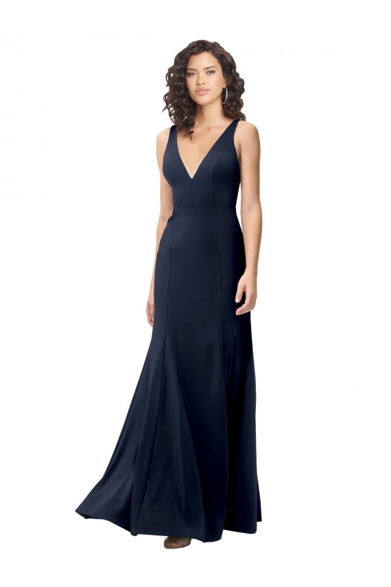 Classic V-Neck Long Stretch Formal Crepe Bridesmaid Dress / Prom Dress with V-Back Brisbane
