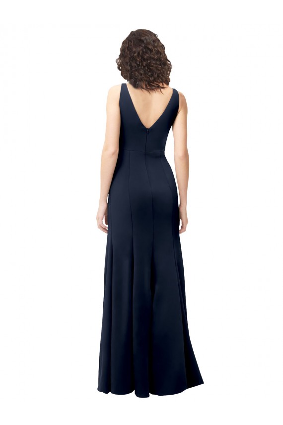 Classic V-Neck Long Stretch Formal Crepe Bridesmaid Dress / Prom Dress with V-Back Brisbane