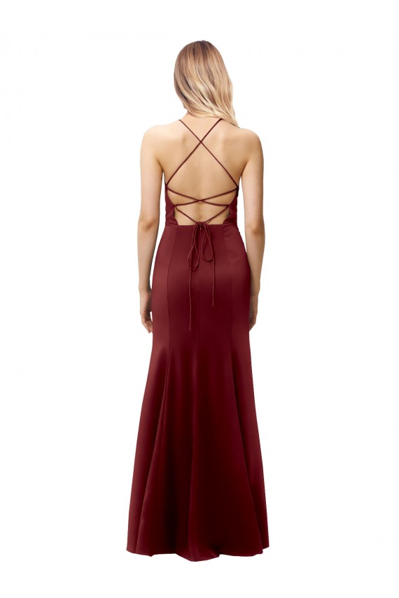 Fit and Flare Halter Neckline Stretch Formal Crepe Bridesmaid Dress / Prom Dress with Strappy Back Brisbane