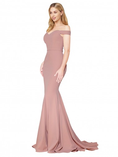 Off the Shoulder Sweetheart Long Sweep Train Formal Crepe Bridesmaid Dress / Prom Dress Brisbane