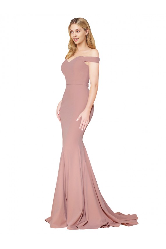 Off the Shoulder Sweetheart Long Sweep Train Formal Crepe Bridesmaid Dress / Prom Dress Brisbane