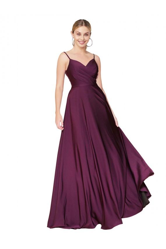 High Neck Spaghetti Straps Long V-Back Formal Crepe Bridesmaid Dress / Prom Dress Brisbane