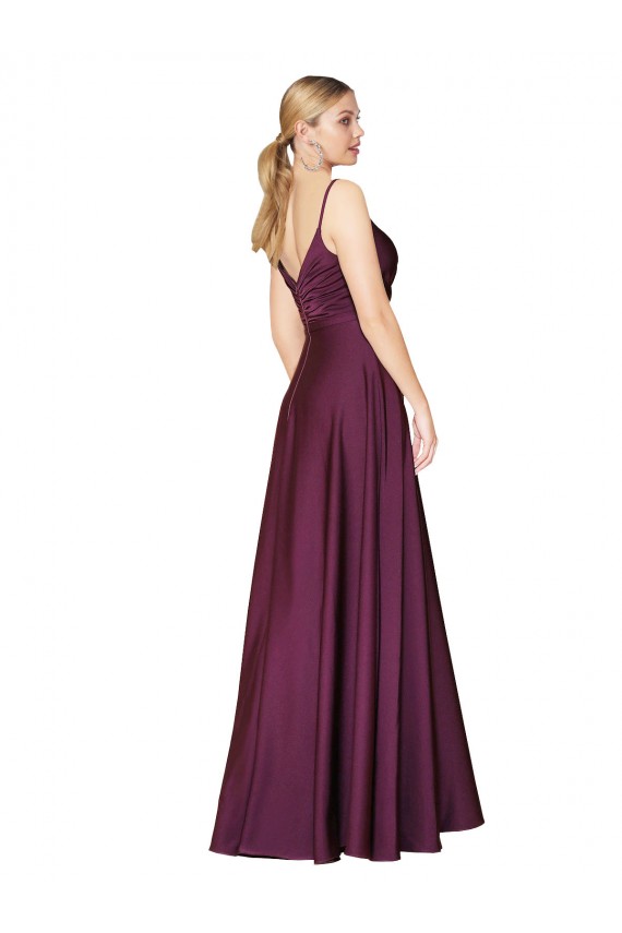 High Neck Spaghetti Straps Long V-Back Formal Crepe Bridesmaid Dress / Prom Dress Brisbane