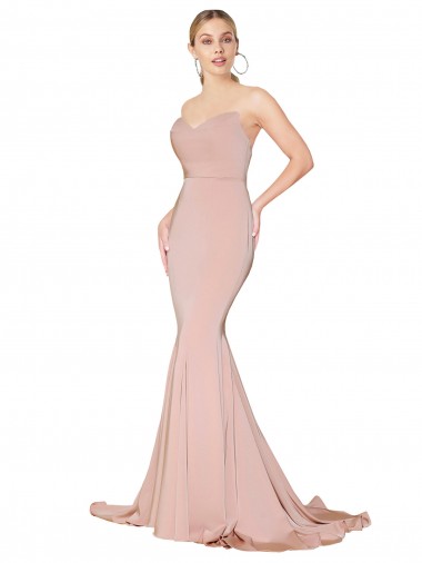 Sweep Train Sweetheart Long Mermaid Formal Crepe Bridesmaid Dress / Prom Dress Low Back Brisbane