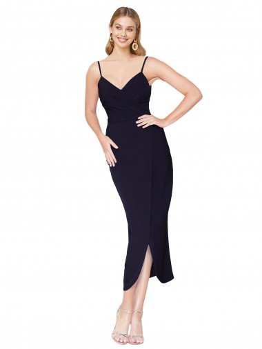 High Neck Spaghetti Straps Formal Crepe Short Cocktail Wrap Bridesmaid Dress / Prom Dress Brisbane