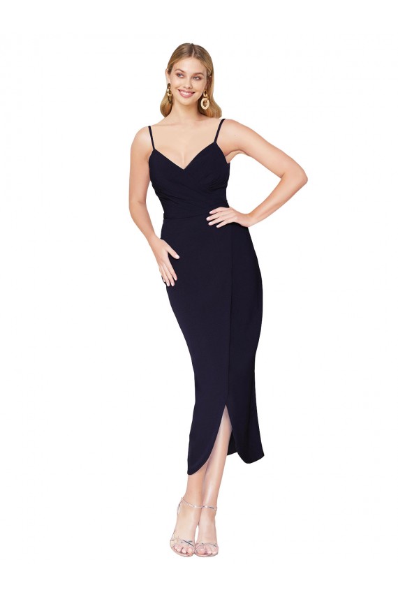 High Neck Spaghetti Straps Formal Crepe Short Cocktail Wrap Bridesmaid Dress / Prom Dress Brisbane