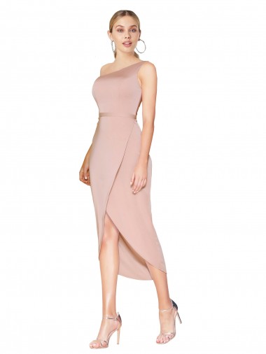 Knee Length One Shoulder Formal Crepe Short Wrap Bridesmaid Dress / Prom Dress Brisbane