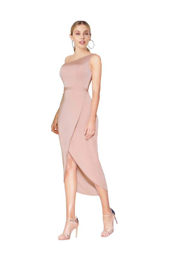 Knee Length One Shoulder Formal Crepe Short Wrap Bridesmaid Dress / Prom Dress Brisbane