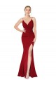 Spaghetti Straps V-Neck Long Formal Crepe Dress with High Slit Brisbane