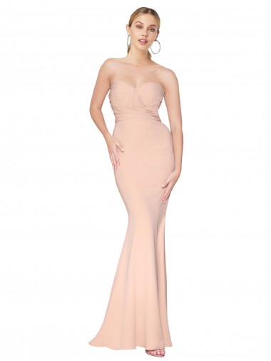 Sweetheart Shirred Neck Long Floor Length Formal Crepe Bridesmaid Dress / Prom Dress Brisbane
