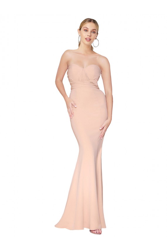 Sweetheart Shirred Neck Long Floor Length Formal Crepe Bridesmaid Dress / Prom Dress Brisbane